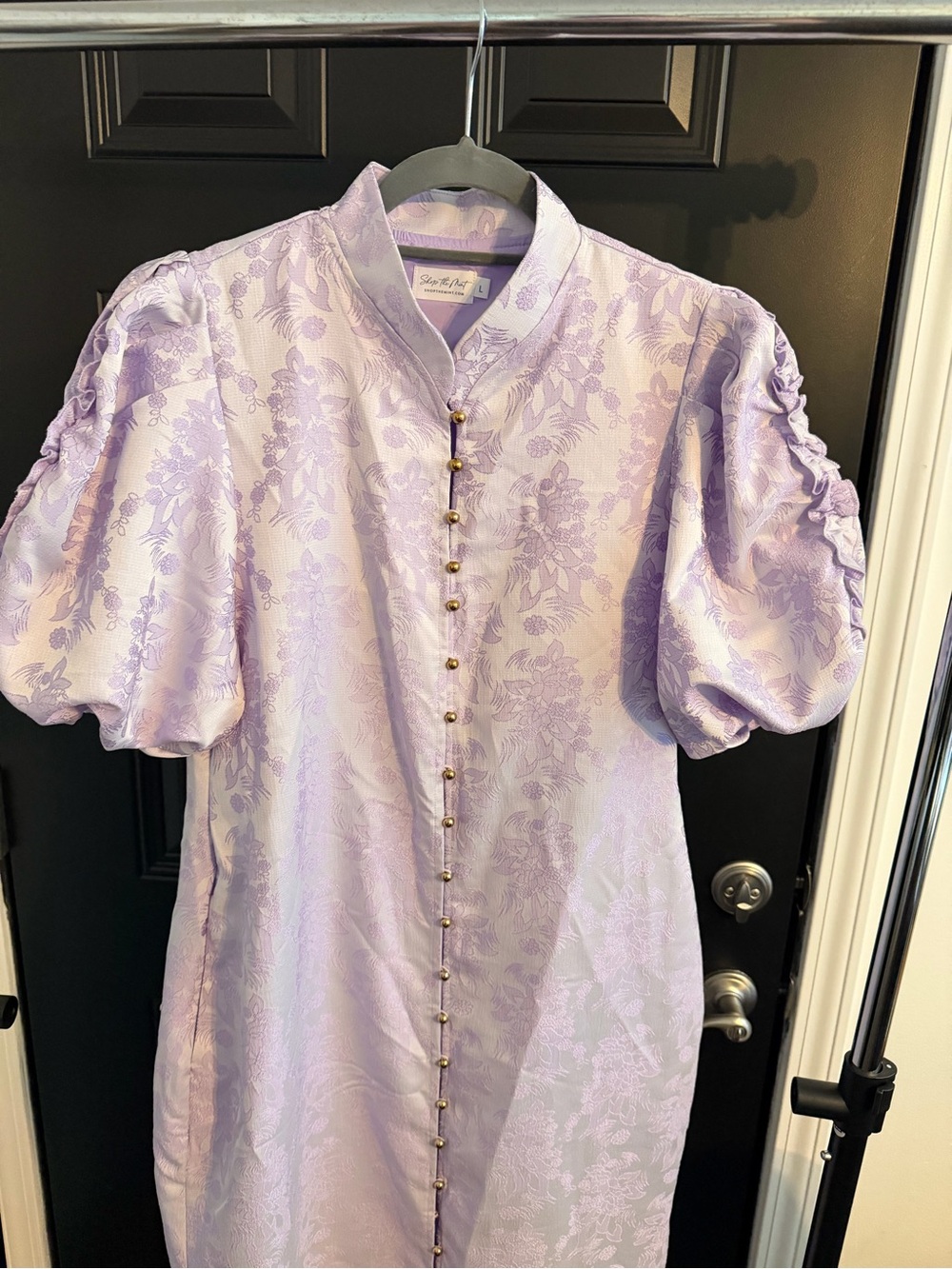 Lavender Floral Shopthemint Dress with Puff Sleeves - Picture 2 of 7